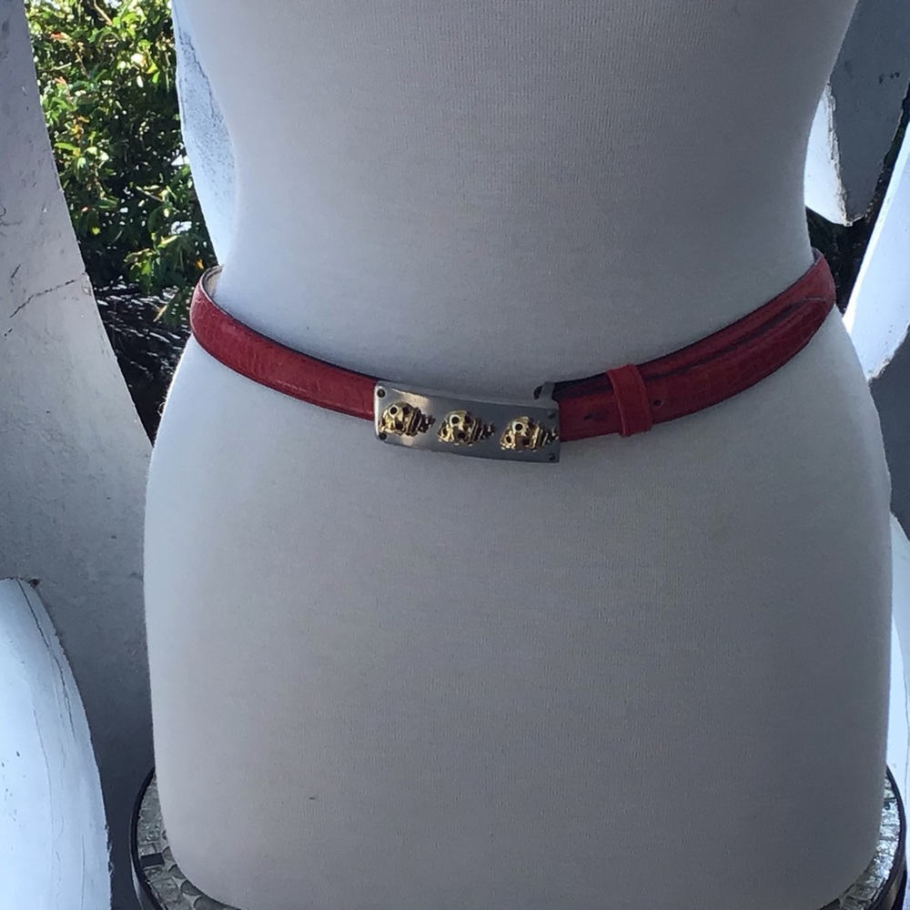 Vicenza Red Italian Calf Skin Leather Belt with Metal and Brass Lady Bug Buckle